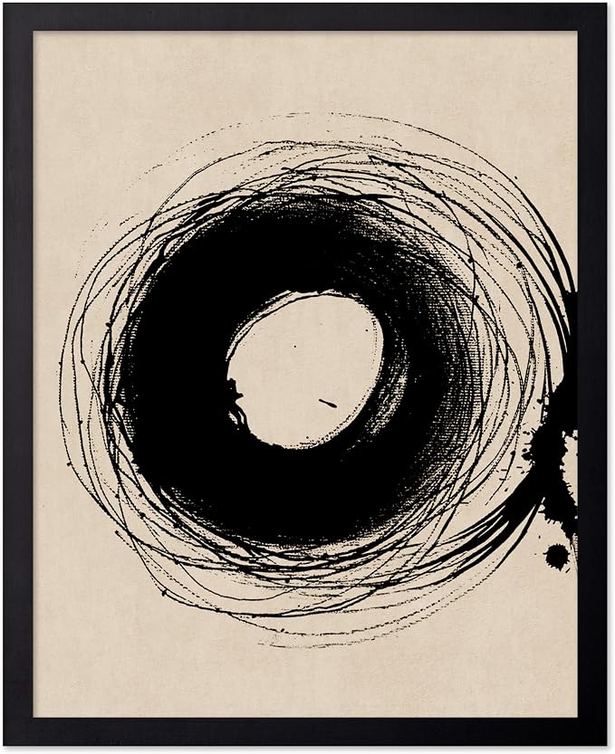 Poster Master Handmade Circle Drawing Poster - Ink Brush Print - Drawing Art - Sketch Design - Abstract Illustration - Great Bedroom or Living Room Wall Decor - 16x20 Black Framed
