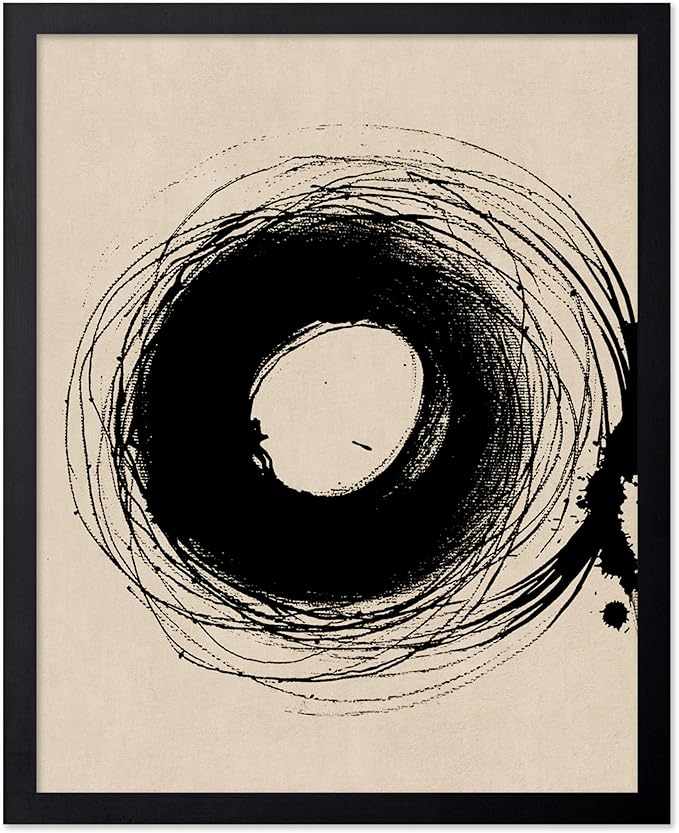 Poster Master Handmade Circle Drawing Poster - Ink Brush Print - Drawing Art - Sketch Design - Abstract Illustration - Great Bedroom or Living Room Wall Decor - 8x10 Black Framed