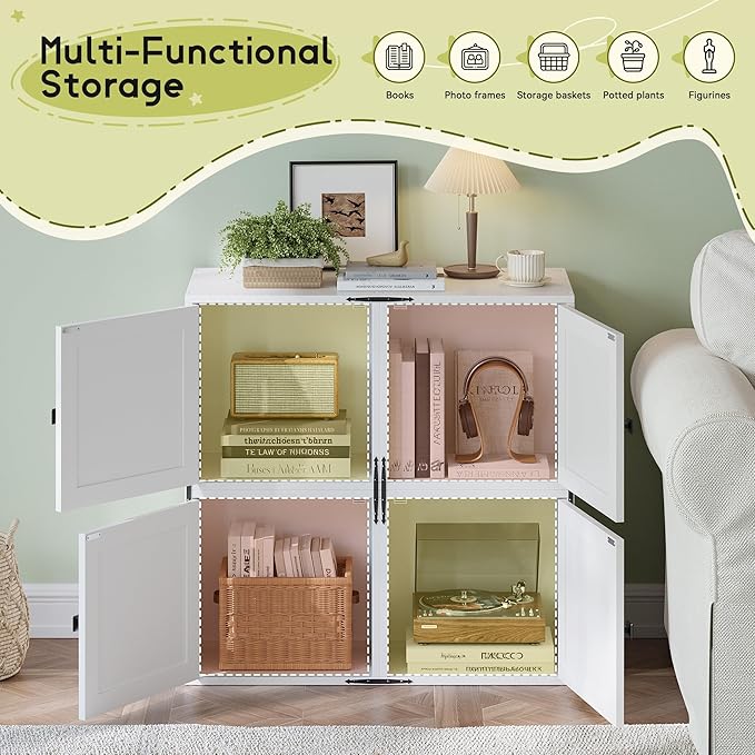 Homkdom 2 Cube Storage Organizer, DIY Bookcase with Doors, Stackable Cube Shelf with Anti-Tip Design, Modular Cubby for Bedroom, Dorm, Office, Living Room,15" W x 11.81" D x 30" H, White