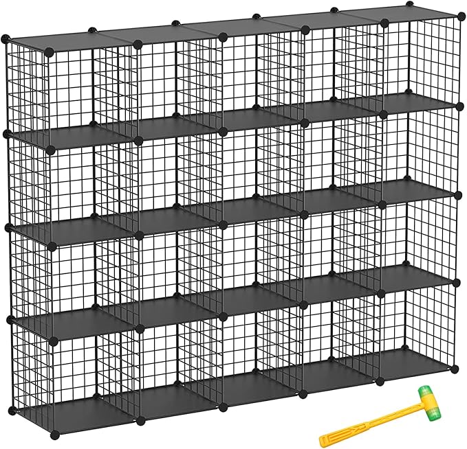 Wire Cube Storage Organizer, 20-Cube Metal Storage Shelves Bookshelf, Stackable Modular Closet Organizer for Bedroom Living Room, Office, Storage Shelves