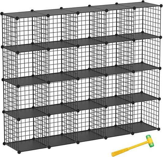 Wire Cube Storage Organizer, 20-Cube Metal Storage Shelves Bookshelf, Stackable Modular Closet Organizer for Bedroom Living Room, Office, Storage Shelves