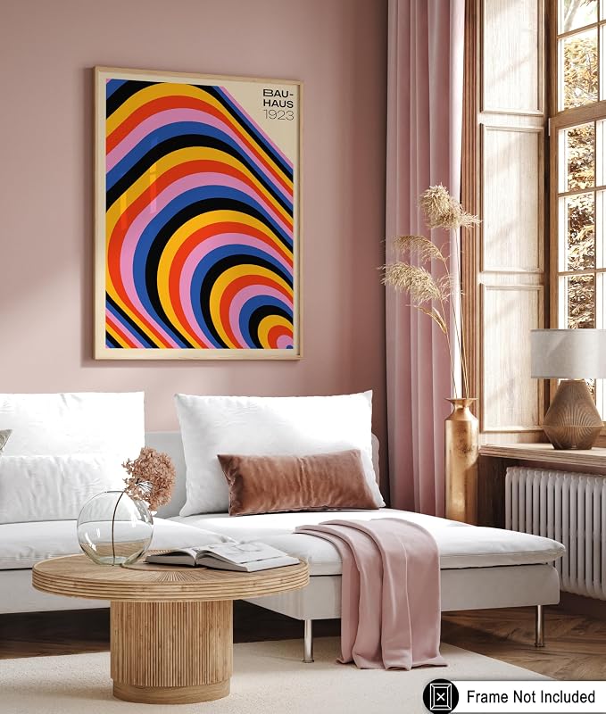 Poster Master Bauhaus Poster - Psychedelic Stripes Print - Abstract Art- Geometric - Graphic Design - Chic Boho - Mid Century Modern Art - 11x14 UNFRAMED
