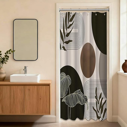Brown and Beige Shower Curtain Light Brown Tan Taupe Boho Mid Century Modern Shower Curtains for Bathroom Decor MCM Mens Cool Bath Curtain Set, Waterproof Fabric with Hooks 36 x 72 Inch