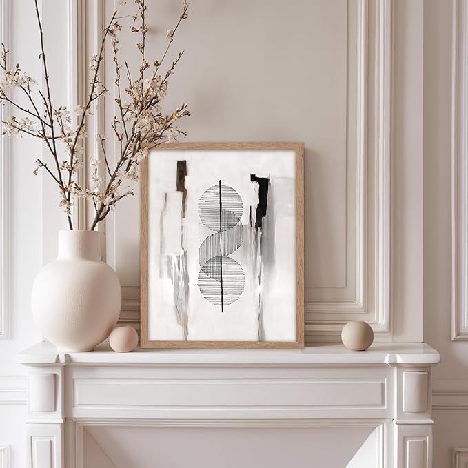 Poster Master Circle Lines Poster - Line on Ink Wash Print - Drawing Art - Geometric Art - Abstract Art - Line Art - Modern Art - Aesthetic Art - Bedroom or Living Room Decor - 11x14 Beige Framed