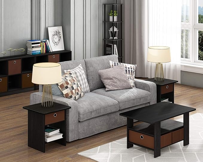 Furinno BASIC Book Shelf, 6-Cube Bookshelf with Open Shelf, 3 x 2 Bookcase with Storage Bins, Closed Back, Horizontal, 11.9 x 31.6 x 23.6, for Living Room, Bedroom, Home Office, Americano