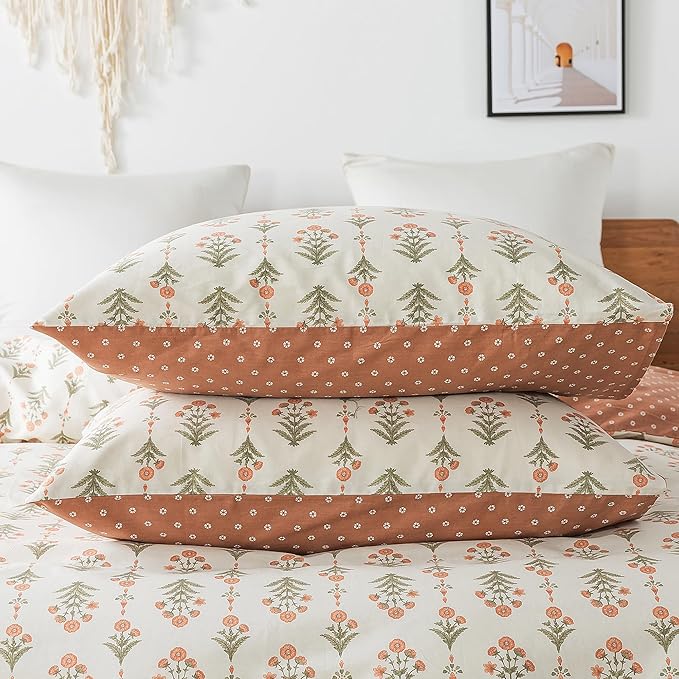 HoneiLife King Duvet Cover Set - 100% Cotton Comforter Cover Floral Duvet Cover Sets,Soft & Breathable Duvet Cover with Zipper Closure and Corner Ties,3pcs Wildflower Comforter Cover Sets-Sweet Grass
