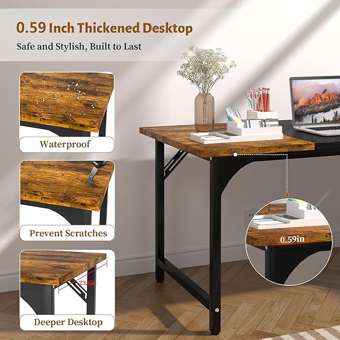 AZN 47 X 24 inch Computer Desk w/Deeper & Thicker Desktop, Office Desk w/Sturdy Metal Frame, Modern Simple Desk w/Large Legroom, Study Gaming Writing Work Desk for Home Office, Bedroom
