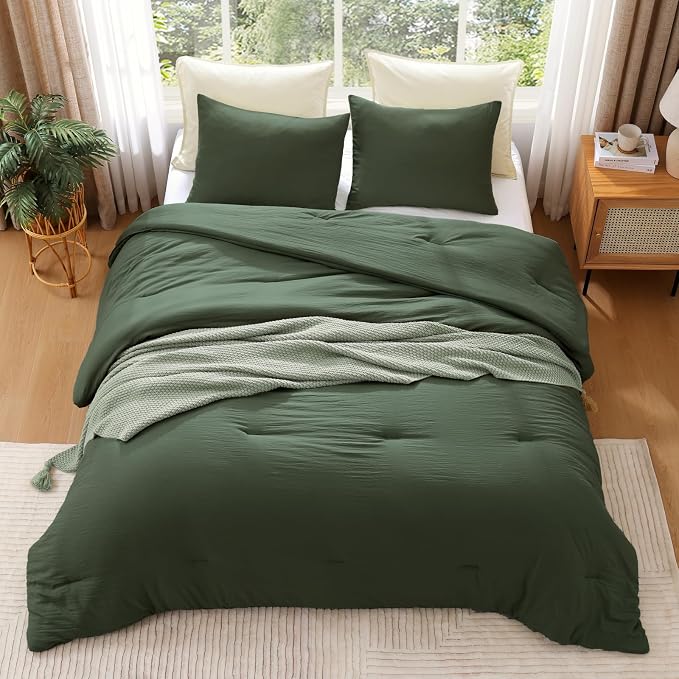 WRENSONGE Full Size Comforter Sets - 3 Pieces Deep Forest Comforter Prewashed Soft Lightweight for All Seasons, Fluffy Down Alternative Comforter Full Size with 2 Pillow Shams