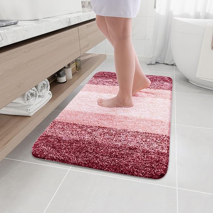 Arotive Microfiber Bathroom Rugs, Shaggy Soft and Absorbent Bath Rug, Non-Slip, Thick Plush Machine Washable Dry Bath Mats for Bathroom, Tub and Shower, 36x24, Burgundy, Rectangular
