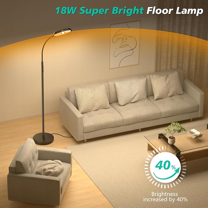 Floor Lamp, 18W Bright LED Floor Lamps for Living Room with Diamond-Surface, Stepless Adjustable Colors & Dimmer Standing Lamp with Timer, Remote & Touch Control, Reading Lights for Bedroom, Office