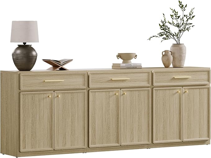 SICOTAS Buffet Cabinet with Storage Large Accent Storage Cabinet with Doors and Shelves 90" Modern Farmhouse Sideboard Credenza Buffet Table Coffee Bar for Living Room Kitchen Dining Room Entryway