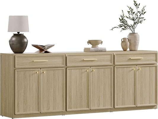 SICOTAS Buffet Cabinet with Storage Large Accent Storage Cabinet with Doors and Shelves 90" Modern Farmhouse Sideboard Credenza Buffet Table Coffee Bar for Living Room Kitchen Dining Room Entryway