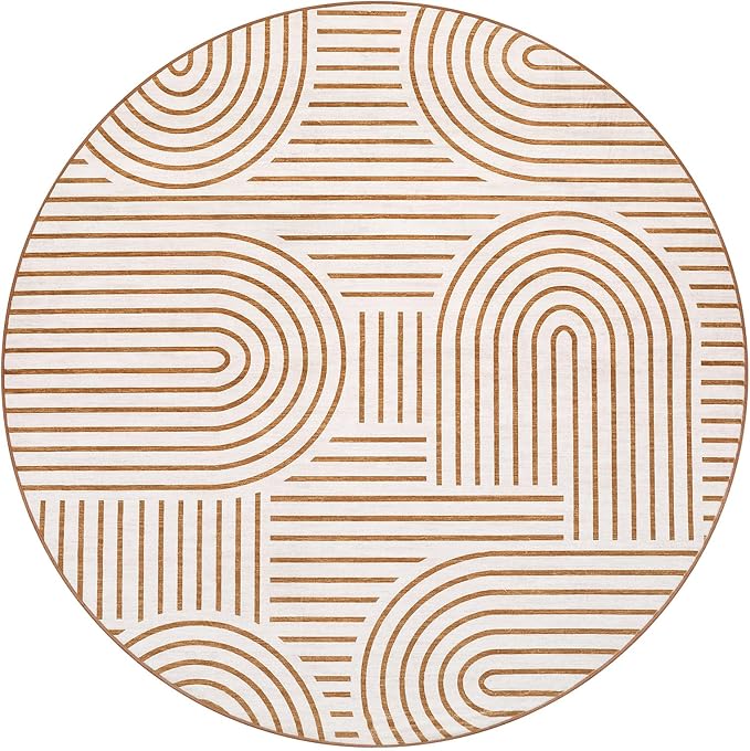 Washable Rug 6ft Area Rugs, Abstract Rug for Bedroom, Soft Rainbow Non Slip Throw Rugs with Rubber Back, Low Pile Stain Resistant Boho Geometric Carpet for Dining Room,Orange