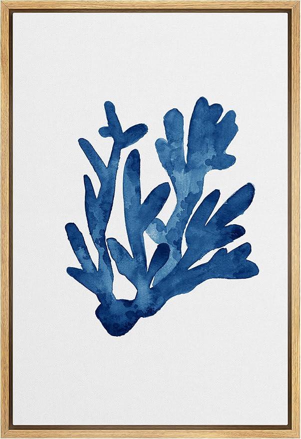 MUDECOR Framed Canvas Print Wall Art Blue Watercolor Underwater Coral Nature Wilderness Illustrations Modern Art Beach Colorful Ultra for Living Room, Bedroom, Office - 24"x36" Natural