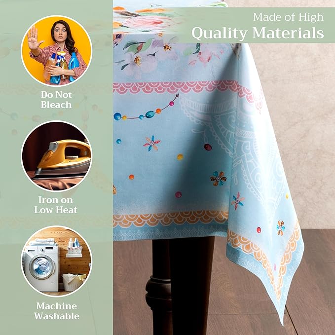 Maison d' Hermine Table Cloth Square Table 100% Cotton 60 x 60 Inches Tablecloth Reusable Decorative for Dining Room Farmhouse Home Valentines Day Decorations Spring Summer - Ibiza - Blue