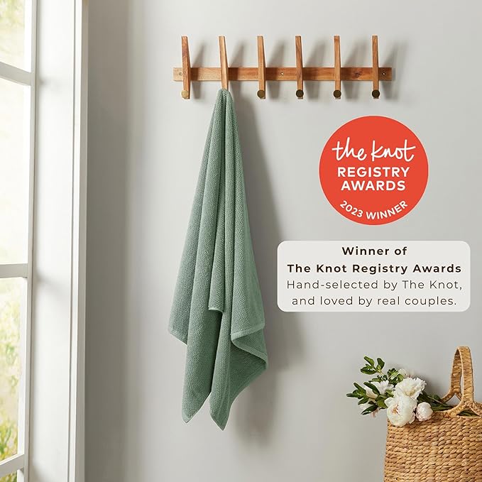 Great Bay Home Green Washcloth- 100% Cotton 13x13 Wash Cloth - Absorbent, Quick-Drying, Durable Face Towels for Bathroom Decor - Low-Twist, Two-Ply Fibers (Eucalyptus).