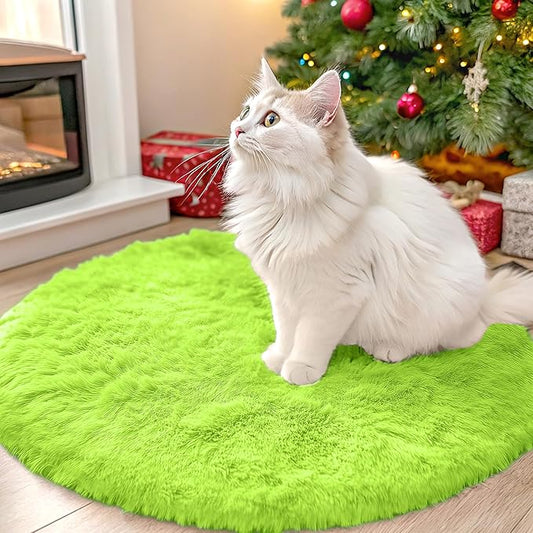OLANLY Lime Green Round Rugs for Bedroom - Machine Washable, 2 ft Circle Area Rugs for Living Room, Soft and Fluffy Shaggy Carpet for Teen Girl and Boys, Nursery Rooms, Dorms, Home Decor Aesthetic