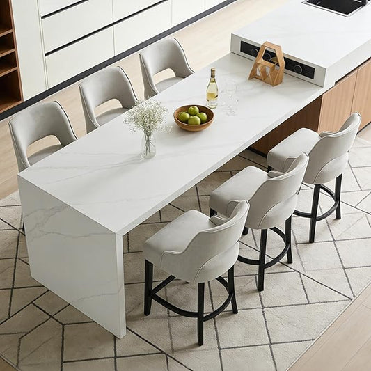 ClinQ Bar Stools Set of 6, 26" H Counter Height Bar Stools with Backs, Modern Upholstered Accent Barstools with Curved Footrest for Kitchen Island, Dining Room and Bar, Grey-Black Legs