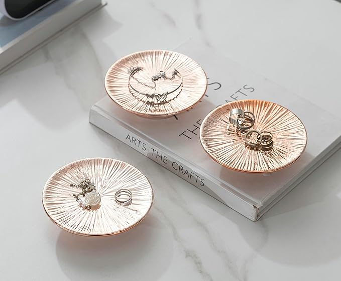 ADAVAS.Y&G Ceramic Rose Gold Candle Plate Set, 3-Piece – Decorative Candle Holder Tray for Pillar Candles, Jewelry, Trinkets or Bathroom Counter – Elegant Rose Gold Finish for Tabletop & Home Décor