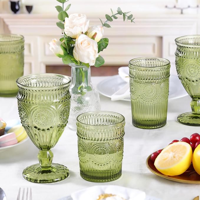 Darlion Goblet, Goblet Glasses, Green Goblets, Wine Goblets, Wine Glasses Set of 4, 12oz Water Goblets, Green Wine Glasses for Party Home Wedding
