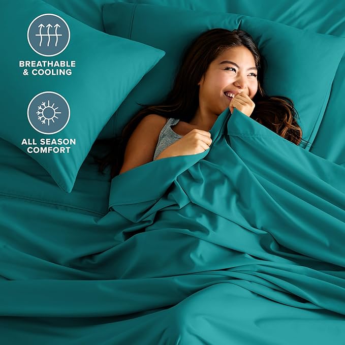 Bare Home Split Head Flex King Sheet Set - 1800 Ultra-Soft Microfiber Bed Sheets - Double Brushed - Deep Pockets - Easy Fit - 4 Piece Set - Bedding Sheets & Pillowcases (Emerald)
