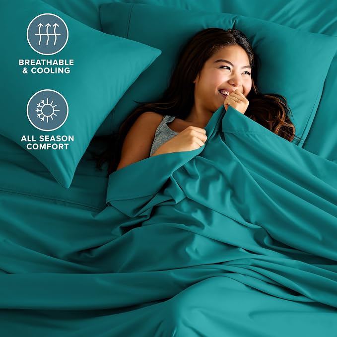 Bare Home Split King Sheet Set - 1800 Ultra-Soft Microfiber Bed Sheets - Double Brushed - Deep Pockets - Easy Fit - 5 Piece Set - Bedding Sheets & Pillowcases (Split King, Emerald)