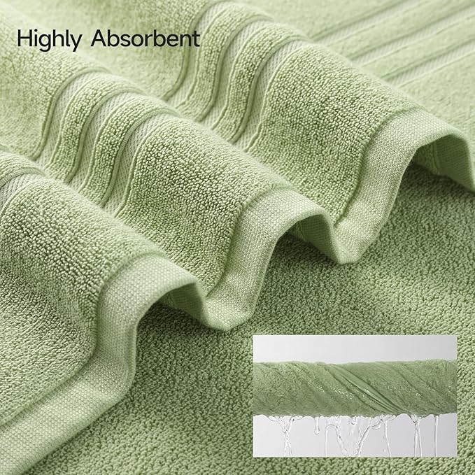 REDKISS Sage Towels Set 6 Piece Cotton Towel Sets with 2 Bath Towels, 2 Hand, 2 Washcloths, 650GSM Hotel Quality, Soft, Highly Absorbent Towels for Bathroom Gym, Ideal Everyday Use