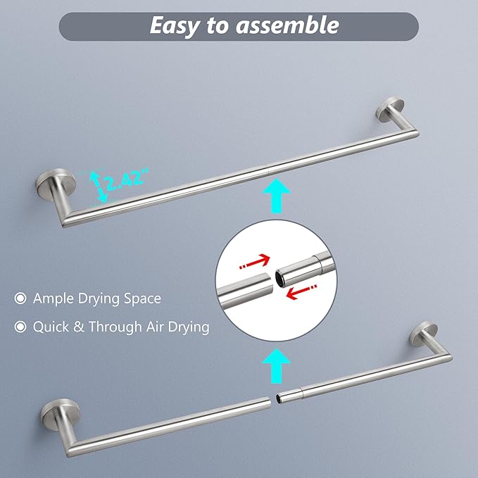JunSun Towel Bar 30 Inch Bathroom Towel Rack Heavy Duty Bath Towel Holder Modern Towel Rod Brushed Silver Towel Hanger Bathroom Accessories Silver Towel Rail Stainless Steel Single Bar Brushed Nickel