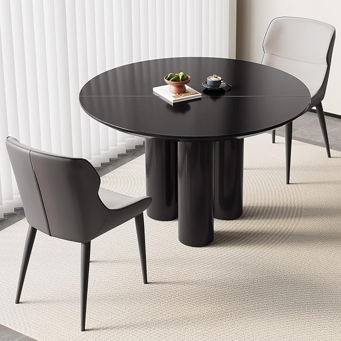 46.06" Round Dining Table for 2-4 Person, Circular Black Kitchen Table, Modern Dining Room Table for Kitchen, Living Room, Bar, Space Saving, Table Only