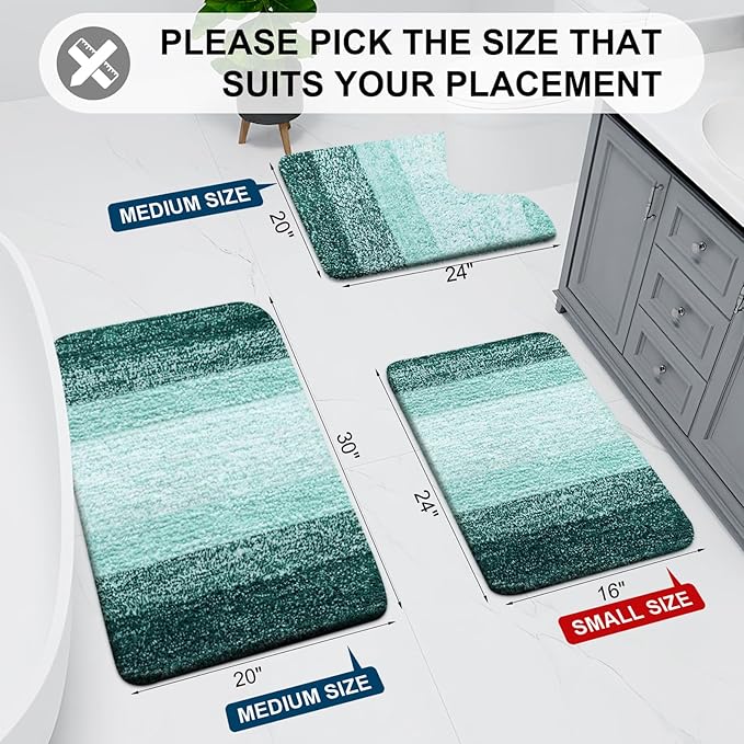 Arotive Microfiber Bathroom Rugs, Shaggy Soft and Absorbent Bath Rug, Non-Slip, Thick Plush Machine Washable Dry Bath Mats for Bathroom, Tub and Shower, 47x17, Dark Green, Rectangular