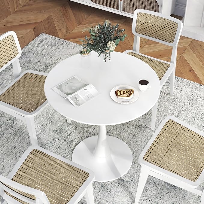 Giantex White Round Dining Table, 32-inches Modern Tulip Kitchen Table with 0.9” Thickened Tabletop & Sturdy Metal Pedestal, Mid-Century Leisure Table for Small Places, Dining Room, Living Room, Cafe