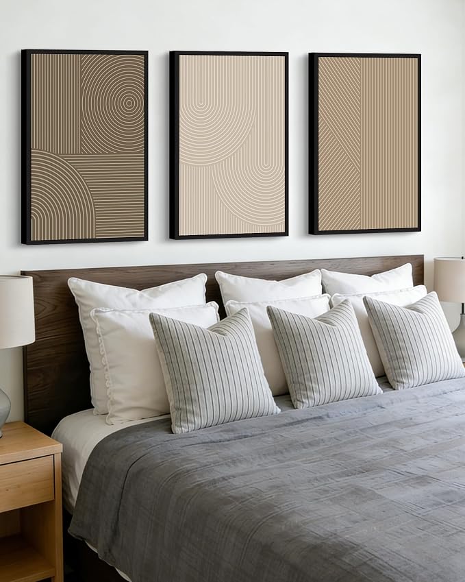 PHOPAGO 16x24in Large Minimalist Abstract Framed Wall Art Modern Boho Neutral Line Wall Decor Geometric Artwork Bedroom Living Room Black Framed