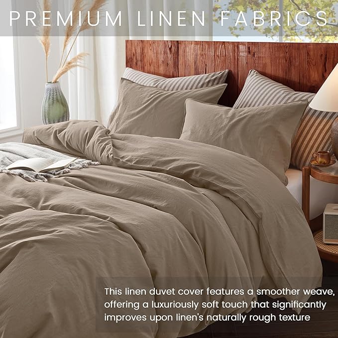 2Pcs Organic Linen Duvet Cover Twin Size, 100% French Linen from Normandy, Soft & Durable Brown Bedding Set Comforter Cover with 1 Pillowcases, 1 Duvet Cover with Zipper