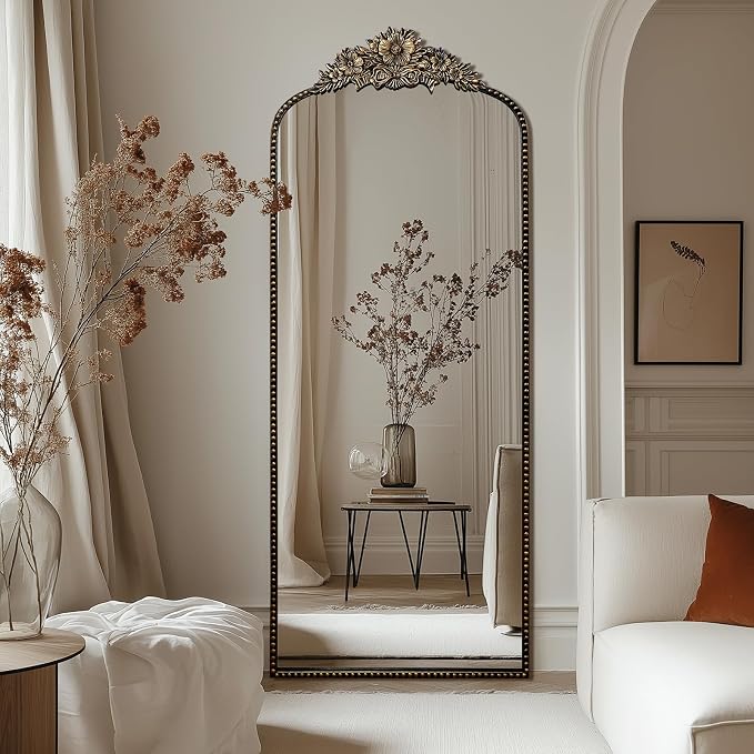 Full Length Mirror, 75x30 Baroque Style Vintage Mirror, Antique Metal Frame Wall Mirror, Traditional Art Home Decor for Living Room, Bedroom, Entryway,Retro Black