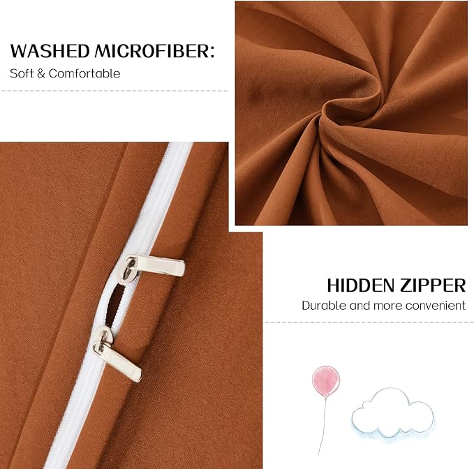 Dreaming Wapiti Duvet Cover Queen,Washed Microfiber Terracotta Queen Size Duvet Cover Set,Solid Color - Soft and Breathable with Zipper Closure & Corner Ties (Terracotta,Queen)