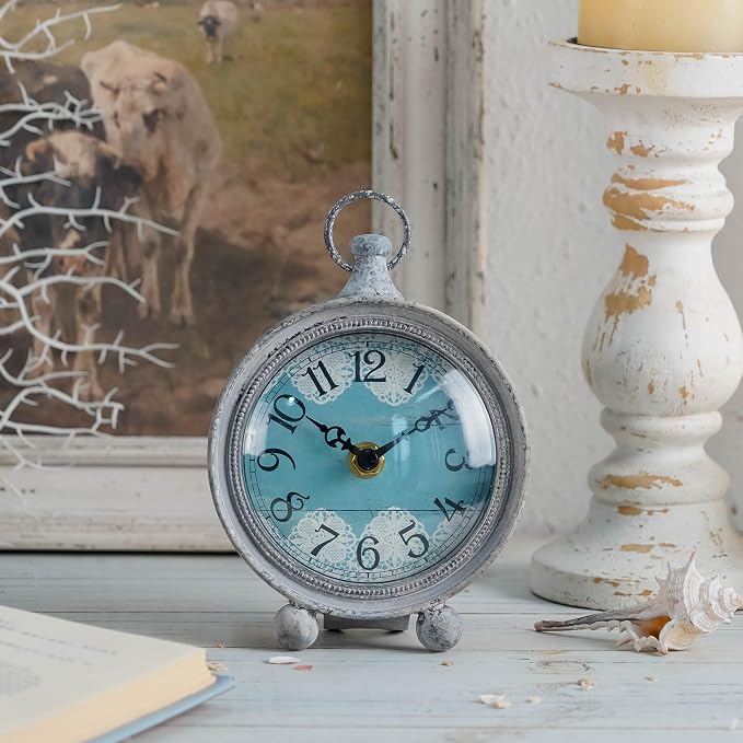 NIKKY HOME Vintage Coastal Beach Blue Table Clock Home Decor for Kitchen, Bathroom, Living Room, Bedroom, Office