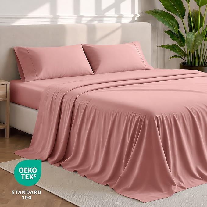 Bare Home Queen Sheet Set - 1800 Ultra-Soft Microfiber Queen Bed Sheets - Double Brushed - Deep Pockets - Easy Fit - 4 Piece Set - Bedding Sheets & Pillowcases (Queen, Dusty Rose)