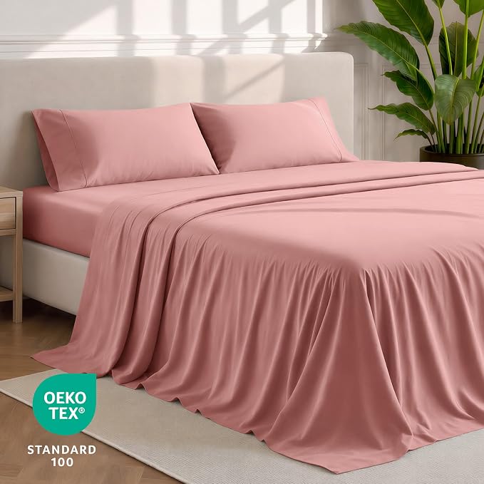 Bare Home Full XL Sheet Set - 1800 Ultra-Soft Microfiber Full Extra Long Bed Sheets - Double Brushed - Deep Pockets - Easy Fit - 4 Piece Set - Bedding Sheets & Pillowcases (Full XL, Dusty Rose)