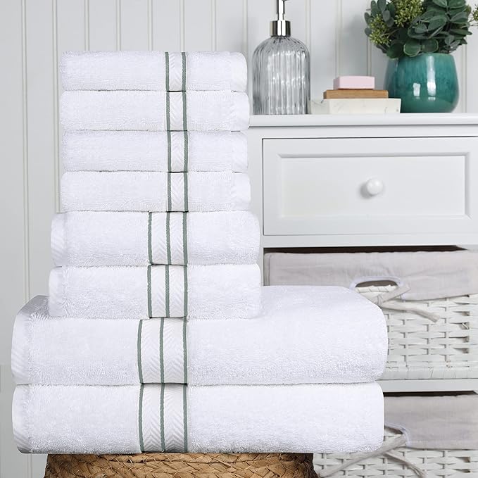 Superior Turkish Cotton Ultra-Plush 8-Piece Towel Set, Ideal for Master Bath, Guest Bathroom, Fast Drying, Shower, Spa, Face/Washcloths, Hand, Bath Towels, Absorbent, Home Basics, Charcoal