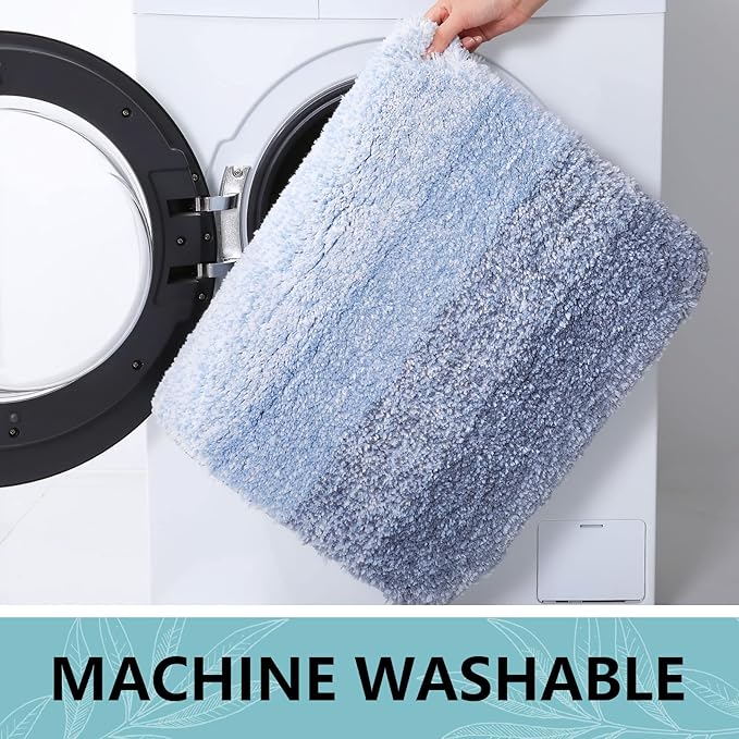 Arotive Microfiber Bathroom Rugs, Shaggy Soft and Absorbent Contour Toilet Rugs, Non-Slip, Thick Plush Machine Washable Dry Bath Mats for Toilet Base, 24x20, Light Blue, U-Shape