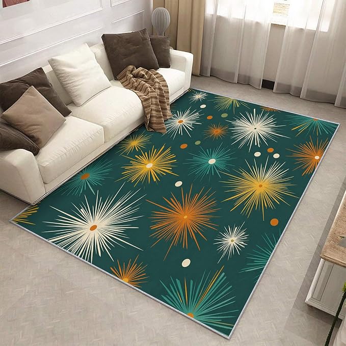 Abstract Atomic Rugs for Living Room Decor, 3x4 ft, MCM Geometric Starburst Area Rugs for Bedroom, Soft Non Slip Washable Mid Century Modern Carpet Home Decorations D-g48