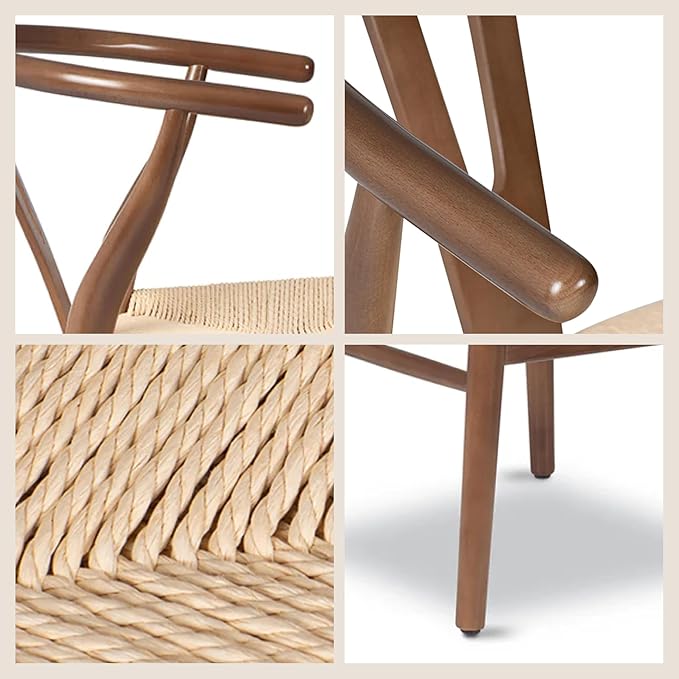 Poly & BARK Weave Dining Chairs – Mid-Century Modern Wishbone Dining Chairs with Arms, Solid Wood Frame, Indoor Use – Walnut– Set of 2 - Ideal for Dining Room, Kitchen or Stylish Accent Setting