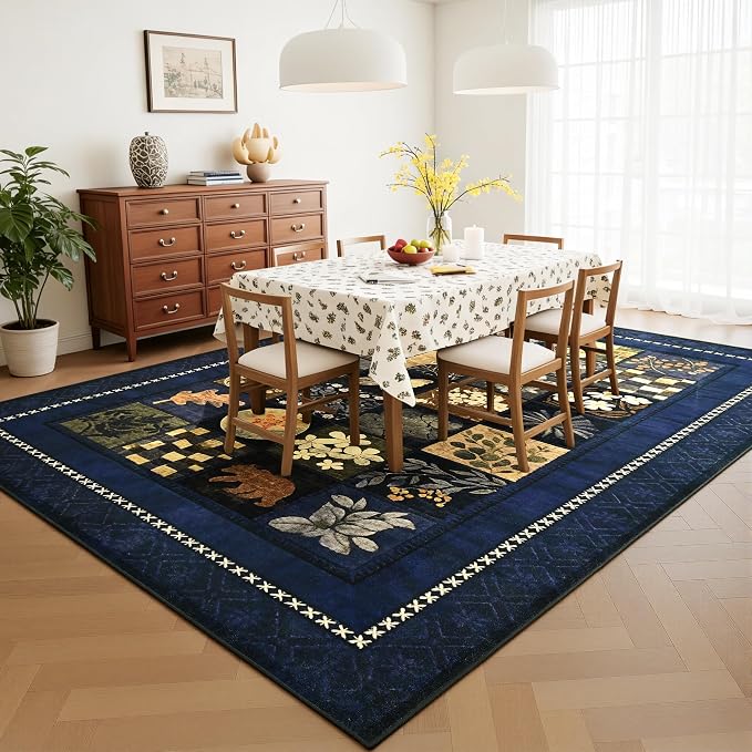 Tepook 6x9 Area Rugs for Living Room, Modern Large Geometric Rug for Bedroom, Washable Patchwork Rug Indoor Non Slip Throw Carpets for Dining Room Office Farmhouse Home Decor, Navy Blue