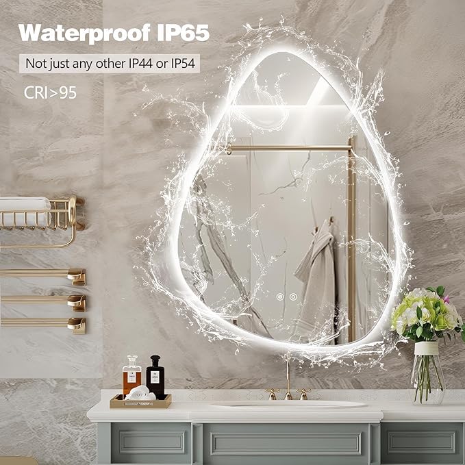 Niccy Irregular LED Bathroom Mirror, 24"x32" Asymmetrical Backlit Vanity Wall Mirrors, Frameless Lighted Mirrors for Bedroom, Living Room, Modern Smart-Mirror with Anti-Fog, Dimmable, Memory Function