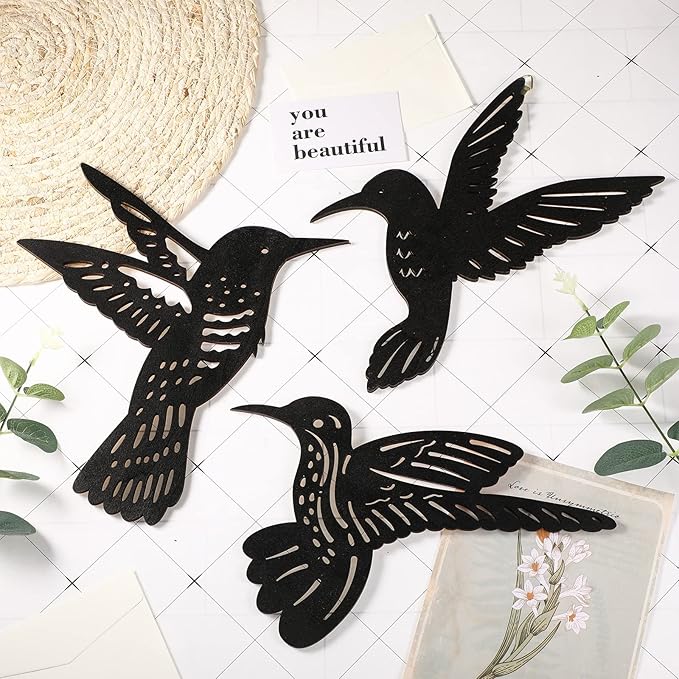 3 Pieces Wood Hummingbird Wall Art Decor 9 inch Hummingbird Wall Decorations for Bedroom Black Wood Sculpture Bird Indoor Kitchen Hanging Balcony for Home Bedroom Office Garden