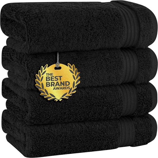 Cotton Paradise Hand Towels for Bathroom, 100% Cotton Turkish 4 Piece Hand Towel Set, Soft Absorbent Face Towels, Black Hand Towels