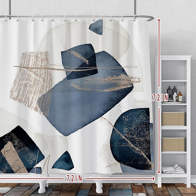 Baocicoo Blue Grunge Texture Shower Curtain Abstract Grain Fashion Creative Design Boho Striped Shower Curtains for Hotel Spa Home Bathtubs Bath Waterproof Fabric with Hooks 72x72 Inches