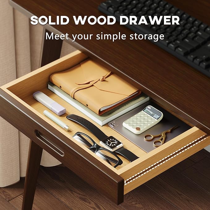 IOTXY Small Writing Desk with Hutch - 39.4" Work Computer Study Table with Drawer for Home and Office, Black Walnut