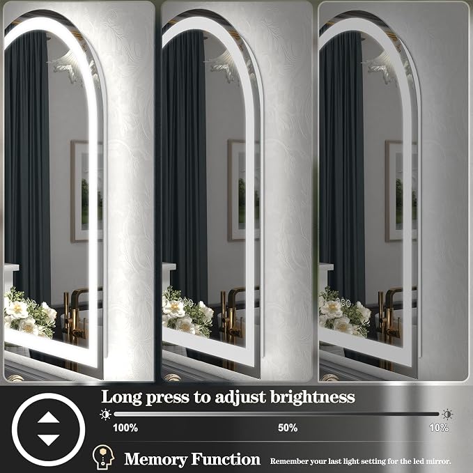Arched LED Bathroom Mirror 32x42 Inch, Dimmable Backlit Bathroom Mirror, LED Lighted Vanity Mirror, Anti-Fog, 3 Colors, Memory, Shatter-Proof, ETL Listed