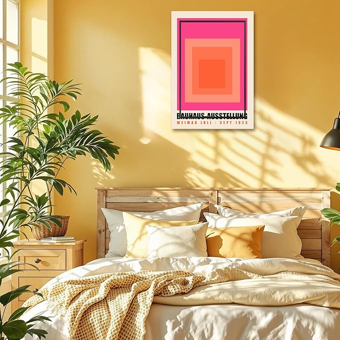 Vintage Bauhaus 1923 Exhibition Framed Poster Minimalist Nested Squares Bold Typography Canvas Wall Art Clean Layout Prints Painting For Home Bedroom Dorm Wall Decor 24x36in Framed